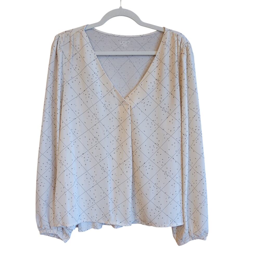 LOFT Cream Dot Blouse Long Sleeve Peasant Top Boho Medium